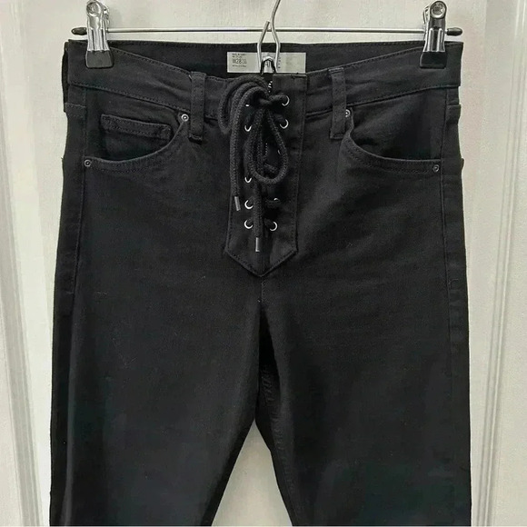 Topshop Moto Skinny Jeans Jamie High Rise Lace Up Ankle Crop Black Size 26 - Picture 6 of 16